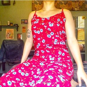 Vintage Red Floral Maxi Dress